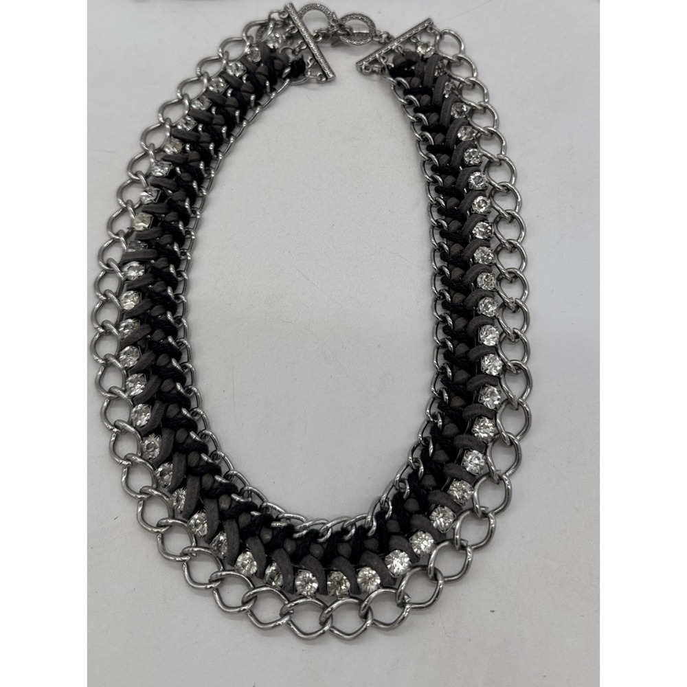 Premier Designs Silver Tone CHOKER Suede Rhinestones 16-18" "GRAND ENTRANCE"